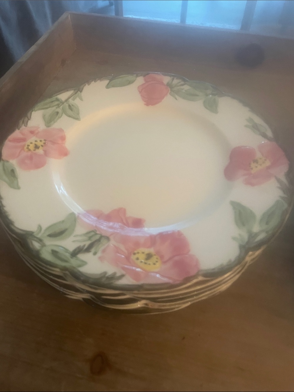 Vintage Desert Rose Pink Floral Ceramic Dessert Plates -12) 1940s nice condition